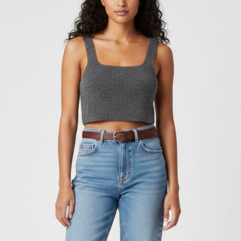 NEW Everlane Wool Yak Hair Blend Ribbed Crop Tank Top Dark Grey Size Medium
